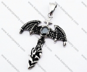 Stainless Steel Devil Wings Inlay Black Zircon Stone Pendant - KJP110062
