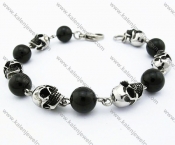 Stainless Steel Skull Bracelet With Black Beads - KJB170060
