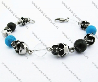 Stainless Steel Skull Bracelet With Turquoise Beads - KJB170062