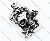 Stainless Steel Red Zircon & Rose Skull Pendants - KJP300025