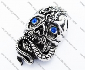 Stainless Steel Snake & Blue Zircon Eyes Skull Pendant - KJP300035