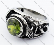 Stainless Steel Epoxy & Light Green Zircon Snake Ring - KJR010109