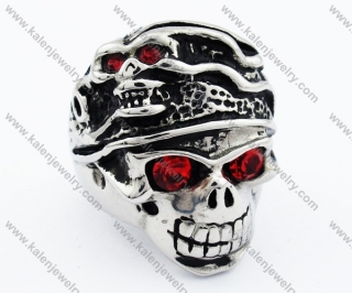Stainless Steel Two Faces Red Stone Eyes Skull Ring - KJR090275