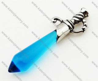 Stainless Steel Blue Agate Stone Sword Pendant - KJP090314