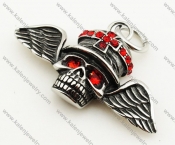 Stainless Steel Overlay Red Stone Wings Skull Pendant - KJP090315