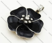 Stainless Steel Inlay Stone Black Epoxy Flower Pendant - KJP090324