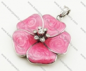 Stainless Steel Inlay Stone Pink Flower Pendant - KJP090325