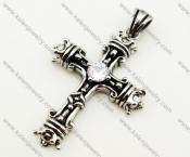 Stainless Steel Clear Zircon Stone Crown Cross Pendant - KJP090329