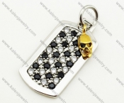 Stainless Steel Gold Plating Skull & Overlay Black Stones Tag Pendant - KJP090353