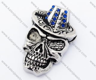 Stainless Steel Overlay Blue Stone Magician Skull Pendant - KJP090364
