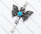 Stainless Steel Inlay Turquoise Crown Wings Pendant - KJP090390