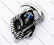 Stainless Steel Blue Stone Eyes Messenger of Death Skull Pendant - KJP090414