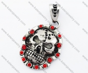 Stainless Steel Red Stone Skull Pendant - KJP090426