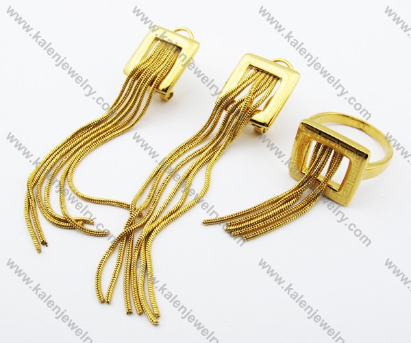 Gold Plating Bohemia Court Retro Tassels Earrings & Ring Jewelry Sets - KJS070083