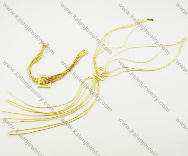 Gold Stainless Steel Bohemia Court Retro Tassels Jewelry Sets - KJS070085