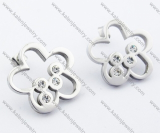 Stainless Steel Plum Blossom Earrings with 4pcs Crystals - KJE050735