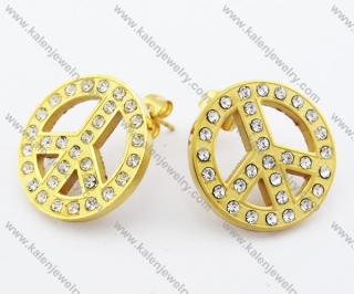 18K Gold Plated Stainless Steel Stone Peace Symbols Earrings - KJE050742
