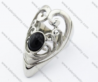 Stainless Steel Inlay Black Stone Eagle Ring - KJR330037