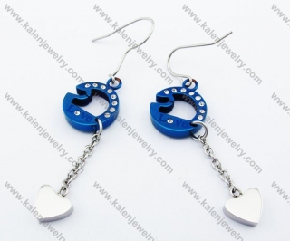 Stainless Steel Blue Plating Inlay Zircon Stone & Heart Earrings - KJE050832