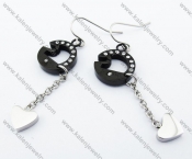 Stainless Steel Black Plating Inlay Zircon Stone Heart & Earrings - KJE050833