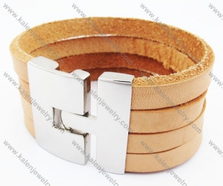 Big & Heavy Stainless Steel Camel Leather Bracelet - KJB030131