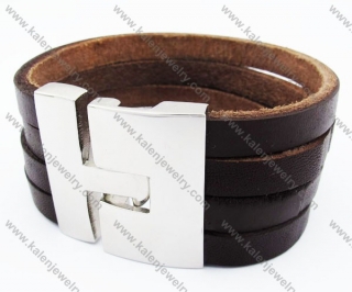 Big & Heavy Stainless Steel Brown Leather Bracelet - KJB030132