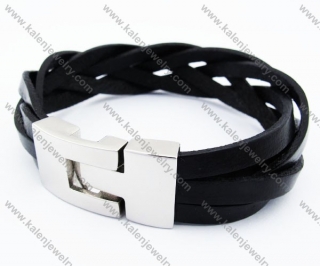 Stainless Steel Black Leather Bracelet - KJB030133
