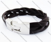 Stainless Steel Black Leather Bracelet - KJB030134