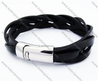 Stainless Steel Black Leather Bracelet - KJB030136