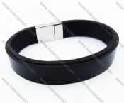 Stainless Steel Black Leather Bracelet - KJB030137