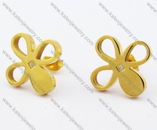 Stainless Steel Gold Plating Flower Ear Stud / Ear Nail - KJE050849