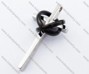 Stainless Steel Cross Pendant with Two Black Rings - KJP051114