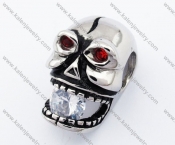 Stainless Steel Red Stone Eyes & Zircon Stone Skull Pendant - KJP170151