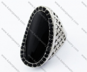 Stainless Steel Black Stone Ring - KJR080022