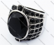 Stainless Steel Overlay Black Stones Ring - KJR080023