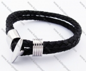 Stainless Steel Black Leather Bracelets - KJB050323
