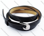 Stainless Steel Black Leather Buckle Bracelet - KJB050325