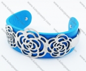 Stainless Steel Blue Leather Flowers Bracelet - KJB050328