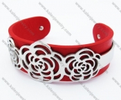 Stainless Steel Red Leather Flowers Bracelet - KJB050329