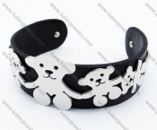 Stainless Steel Black Leather Bear Bracelet - KJB050330