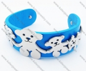 Stainless Steel Blue Leather Bear Bracelet - KJB050331