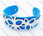 Stainless Steel Blue Leather Butterfly Bracelet - KJB050338