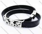 Stainless Steel Black Leather Bear Bracelet - KJB050342