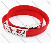 Stainless Steel Red Leather Bear Bracelet - KJB050344
