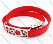 Stainless Steel Red Leather Flowers Bracelet - KJB050346