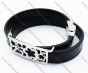 Stainless Steel Black Leather Flowers Bracelet - KJB050347