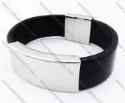 Smooth Stainless Steel Black Leather Bracelets - KJB050348