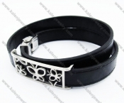 Stainless Steel Black Leather Butterfly Bracelet - KJB050351