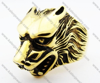 Stainless Steel Gold Wolf Ring - KJR010178