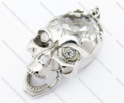 Big & Heavy Stainless Steel Inlay Zircon Stone Skull Pendant - KJP051132